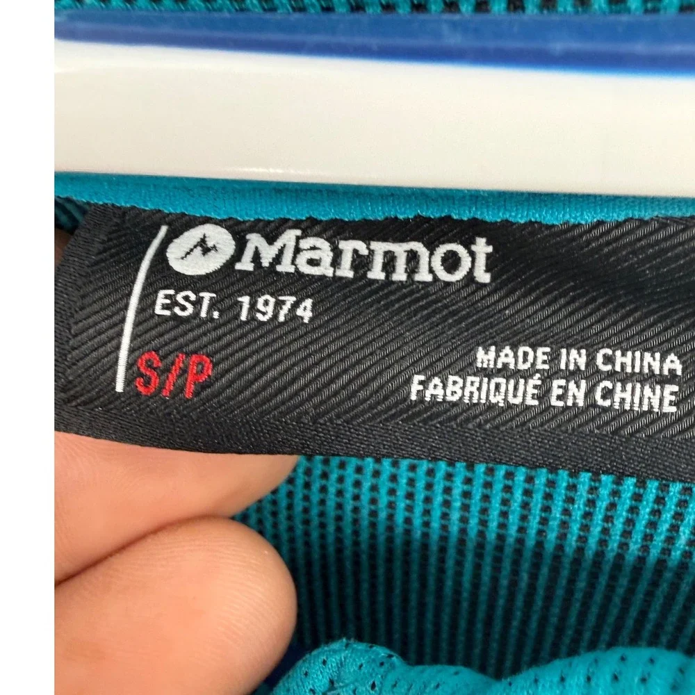 Marmot Mens Teal Blue Gray Hybrid‎ Full Zip Hooded Performance Jacket Small S/P